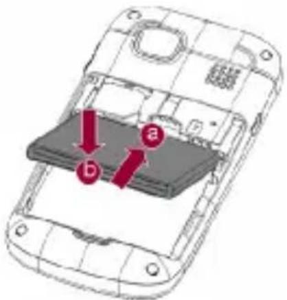 Technical diagram of a smartphone showing internal components with labeled parts a and b, and directional arrows indicating movement or flow.