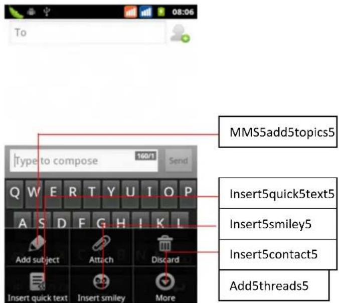 To 08:06 Type to compose 160/1 Send MMS5add5topics5 Insert5quick5text5 Insert5smiley5 Insert5contact5 Add5threads5 Add subject Attach Discard Insert quick text Insert smiley More
