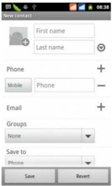 New contact First name Last name Phone Mobile Phone Email Groups None Save to Phone Save Revert