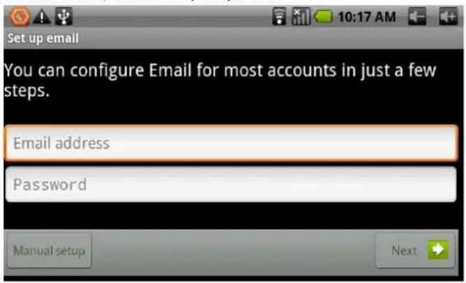 Set up email You can configure Email for most accounts in just a few steps. Email address Password Manual setup Next