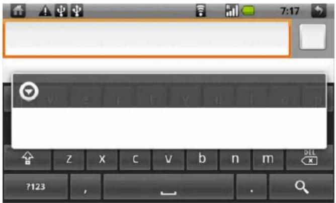 Screenshot of a mobile phone interface showing a blank keyboard with address bar and navigation buttons