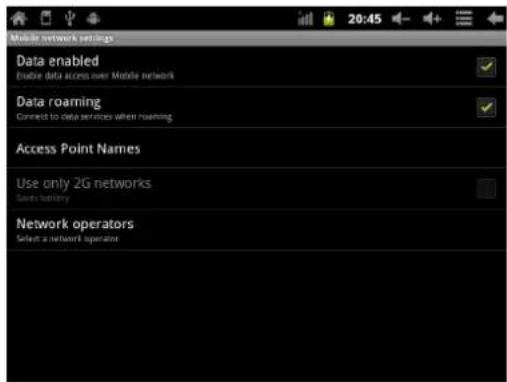 Mobile network settings Data enabled Enable data access over Mobile network Data roaming Connect to data services when roaming Access Point Names Use only 2G networks SaaS battery Network operators Select a network operator