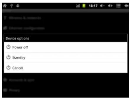 Device options Power off Standby Cancel