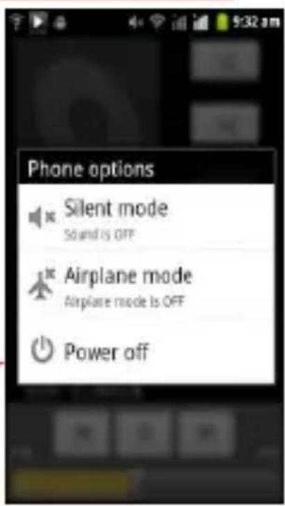 Phone options Silent mode Sound is OFF Airplane mode Airplane mode is OFF Power off