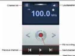 Channel list 100.0 MHz Loudspeaker Previous channel FM recording Next channel Start Stop now