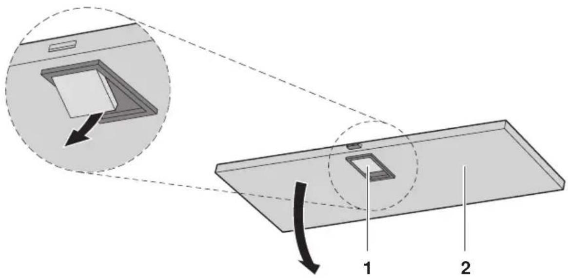 Diagram illustrating a device's internal structure and component assembly, labeled with parts 1 and 2.