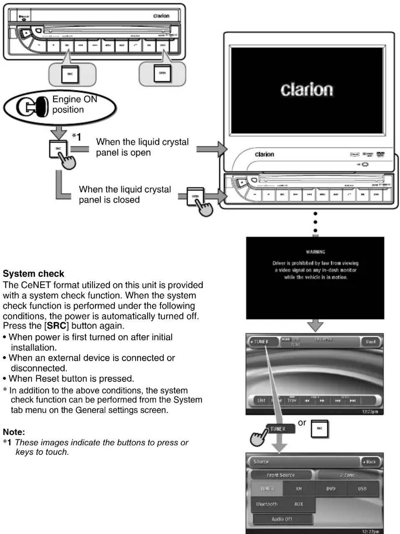 CLARION VZN709 - Turning the power on - 1