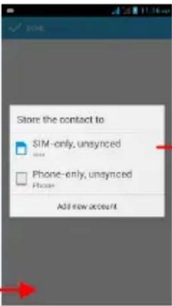 Store the contact to SIM-only, unsynced Phone-only, unsynced Phone Add new account