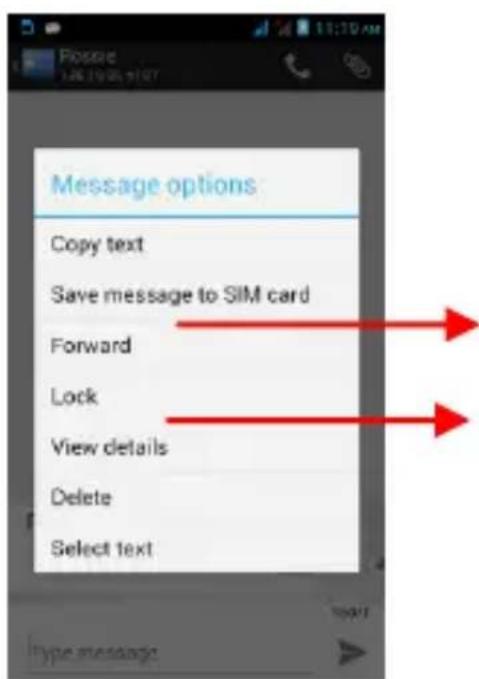 Message options Copy text Save message to SIM card Forward Lock View details Delete Select text
