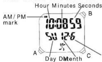 AM/PM mark Hour Minutes Seconds 10:00:59 50:12:6 Day Month B C