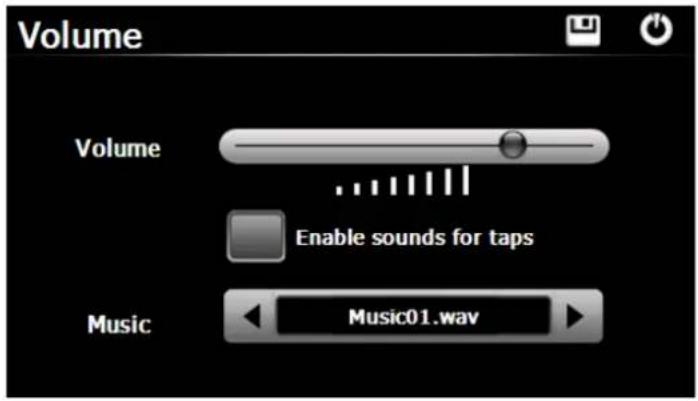 Volume Volume Enable sounds for taps Music Music01.wav
