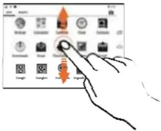 Hand interacting with a touchscreen device displaying various app icons and control buttons, including 'Google', 'Google', 'Home', and 'Import'.