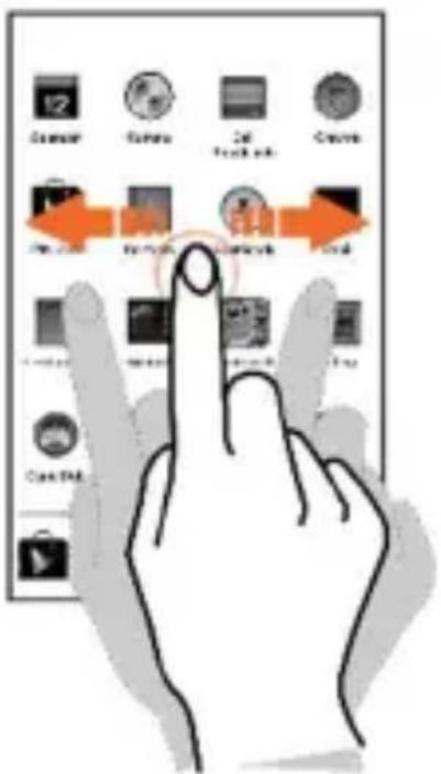 Diagram showing finger pressing on a device with labeled buttons and icons, illustrating UI control or navigation functions.