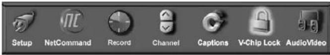 Setup NetCommand Record Channel Captions V-Chip Lock AudioVideo