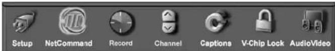 Setup NetCommand Record Channel Captions V-Chip Lock AudioVideo