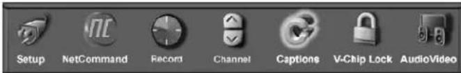 Setup NetCommand Record Channel Captions V-Chip Lock AudioVideo
