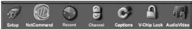 Setup NetCommand Record Channel Captions V-Chip Lock AudioVideo