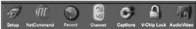 Setup NetCommand Record Channel Captions V-Chip Lock AudioVideo