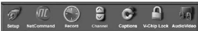 Setup NetCommand Record Channel Captions V-Chip Lock AudioVideo