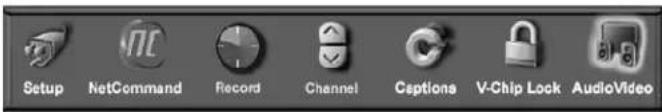 Setup NetCommand Record Channel Capsions V-Chip Lock AudioVideo