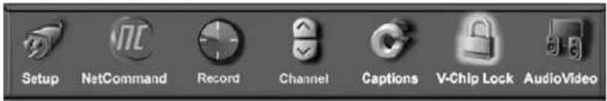 Setup NetCommand Record Channel Captions V-Chip Lock AudioVideo