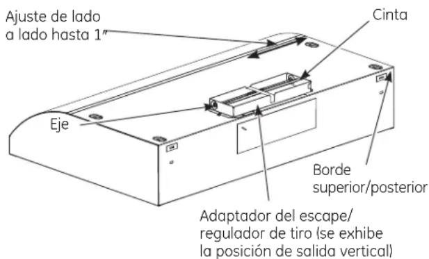 Ajuste de lado a lado hasta 1" Cinta Eje Borde superior/posterior Adaptador del escape/ regulador de tiro (se exhibe la posición de salida vertical)