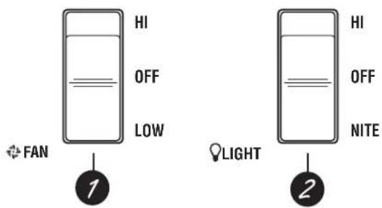 HI OFF LOW FAN 1 LIGHT 2 HI OFF NITE