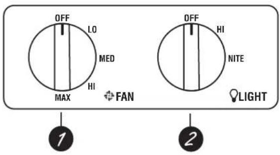 OFF LO MED HI MAX FAN OFF HI NITE LIGHT 1 2