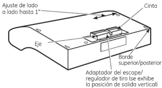 Ajuste de lado a lado hasta 1" Cinta Eje Borde superior/posterior Adaptador del escape/ regulador de tiro (se exhibe la posición de salida vertical)