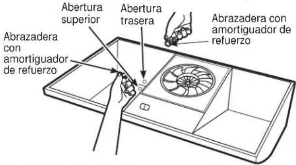 Abrazadera con amortiguador de refuerzo Abertura superior Abertura trasera Abrazadera con amortiguador de refuerzo