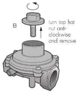 B turn top hat nut anti- clockwise and remove