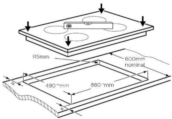 R5mm 600mm nominal 490mm 880mm