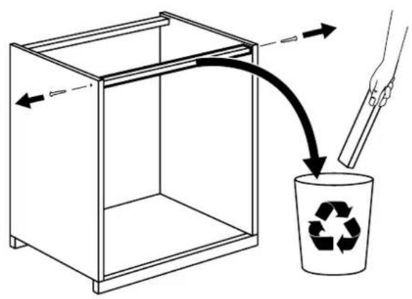 Diagram showing a hand pouring liquid into a recycling bin with a recycling symbol, illustrating a process of material or disposal.