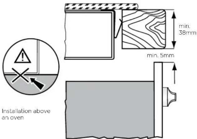 Installation above an oven min. 38mm min. 5mm