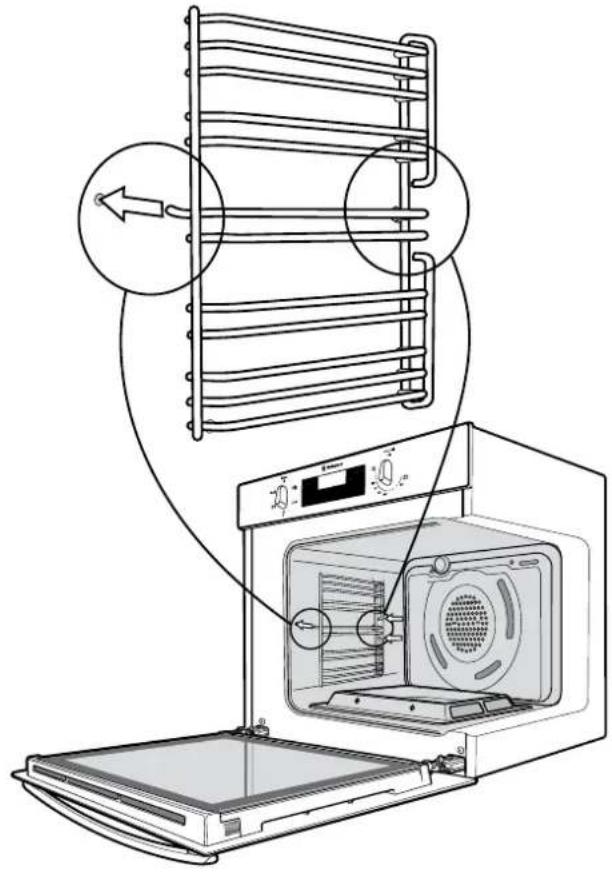 Diagram showing the installation of a microwave oven with labeled components and airflow direction