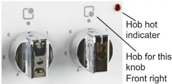 Hob hot indicator Hob for this knob Front right