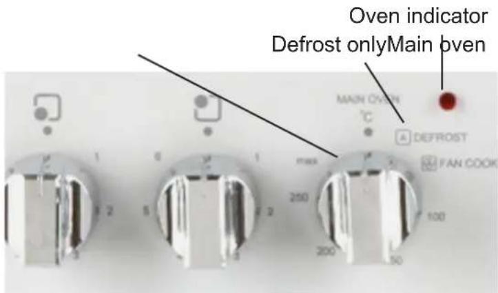 Oven indicator Defrost only Main oven MAIN OVEN °C A DEFROST FAN COOK