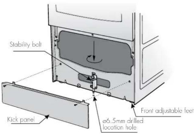 Stability bolt Kick panel Front adjustable feet ø6.5mm drilled location hole