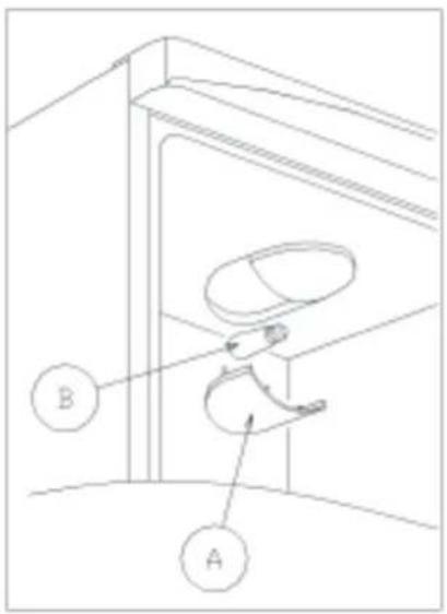 Technical diagram showing a mechanical assembly with labeled components A and B, likely illustrating a gear or linkage mechanism.