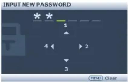 INPUT NEW PASSWORD 1 4 2 3 MENU Clear