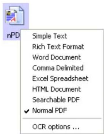 nPD Simple Text Rich Text Format Word Document Comma Delimited Excel Spreadsheet HTML Document Searchable PDF ✓ Normal PDF OCR options ...