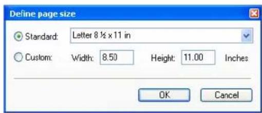 Define page size Standard: Letter 8 ½ x 11 in Custom: Width: 8.50 Height: 11.00 Inches OK Cancel