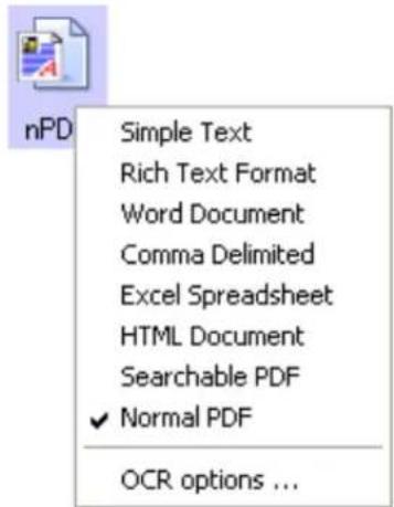 nPD Simple Text Rich Text Format Word Document Comma Delimited Excel Spreadsheet HTML Document Searchable PDF ✓ Normal PDF OCR options ...