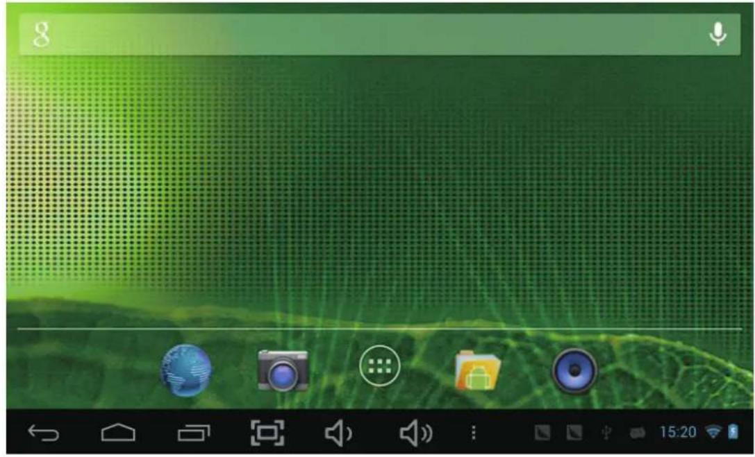 Screenshot of a mobile device home screen showing status bar, navigation icons, and status bar with '15:20' speed.