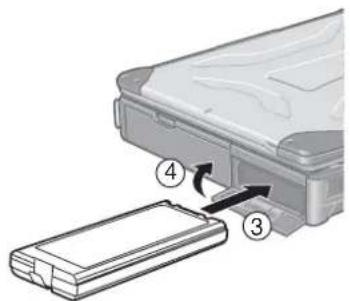 Diagram showing a device with labeled parts, including a numbered arrow indicating direction of movement or assembly.