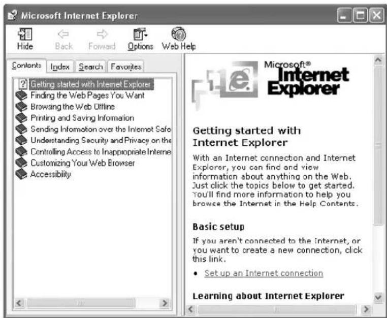 Microsoft Internet Explorer Hide Back Forward Options Web Help Contents Index Search Favorites Getting started with Internet Explorer Finding the Web Pages You Want Browsing the Web Offline Printing and Saving Information Sending Information over the Internet Safe Understanding Security and Privacy on the Controlling Access to Inappropriate Internet Customizing Your Web Browser Accessibility Microsoft® Internet Explorer Getting started with Internet Explorer With an Internet connection and Internet Explorer, you can find and view information about anything on the Web. Just click the topics below to get started. You'll find more information to help you browse the Internet in the Help Contents. Basic setup If you aren't connected to the Internet, or you want to create a new connection, click this link. • Set up an Internet connection Learning about Internet Explorer