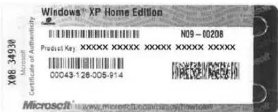 Windows XP Home Edition N09-00208 Product Key: XXXXX XXXXX XXXXX XXXXX XXXXX 00043-126-005-914