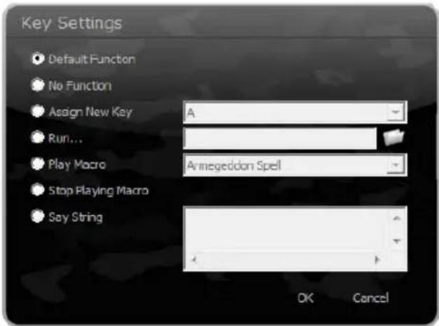 Key Settings Default Function No Function Assign New Key A Run... Play Macro Armegdon Spell Stop Playing Macro Soy String OK Cancel