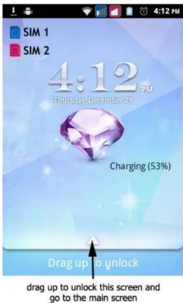 SIM 1 SIM 2 4:12 PM Thursday December 29 Charging (53%) Drag up to unlock drag up to unlock this screen and go to the main screen