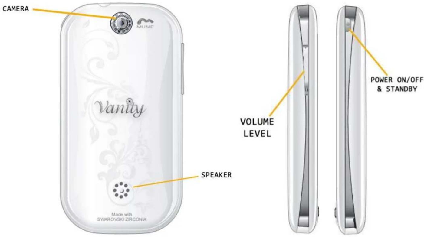 CAMERA Vanity Made with SWAROVSKI ZIRCONIA SPEAKER VOLUME LEVEL MUSIC POWER ON/OFF & STANDBY